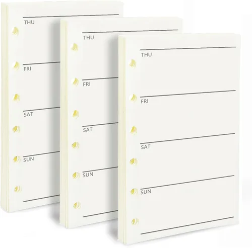 Miniatura 11 de Papel de repuesto para planificador mensual A6, sin fecha, 6 agujeros perforados, papel de relleno para oficina universitaria, 100gsm, 135 hojas/270