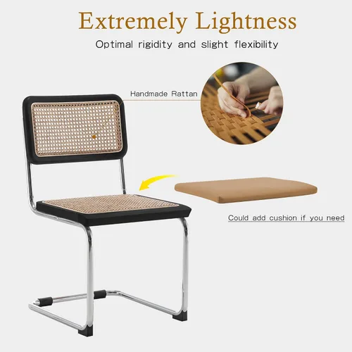 Miniatura 6 de Alunaune Juego de 2 sillas de comedor modernas de mediados de siglo, sillas de cocina tapizadas de ratán natural, sillas laterales sin brazos