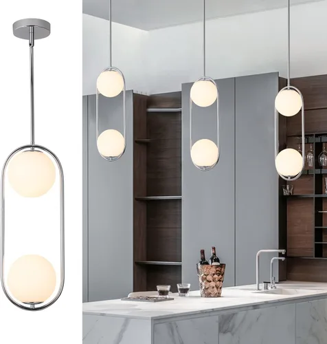 Miniatura 9 de SeeU Iluminación colgante moderna dorada con globo, lámpara colgante de un foco estilo siglo medio, lámpara colgante de longitud ajustable