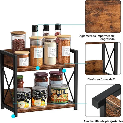 Miniatura 5 de Giikin Organizador de estante de encimera, estante de especias de cocina de 2 niveles para encimera, organizador de estante de madera para mostrador