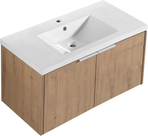 Miniatura 11 de LKTART Moderno flotador de 30 pulgadas para baño y lavabo, conjunto de tocador montado en la pared con puerta de cierre suave, juego de gabinete