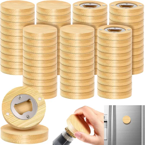 Miniatura 7 de Vesici 24 piezas Abrebotellas magnético 6.35 cm DIY Bambú en forma de biberón Abrebotellas de madera Imán para nevera Adhesivo para refrigerador