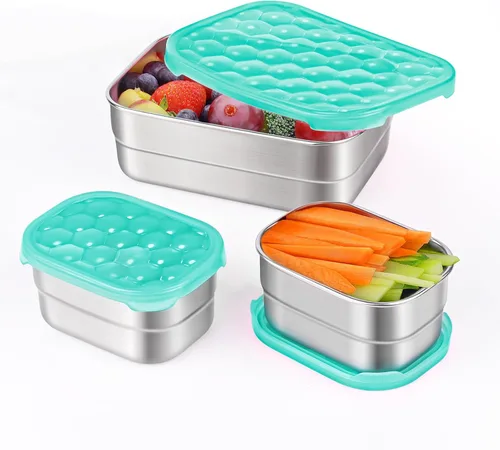 Miniatura 17 de Tanjiae Recipientes Pequeños (1 TAZA) de Acero Inoxidable para Bocadillos para Niños Recipientes de Comida Fáciles de Abrir a Prueba de Fugas