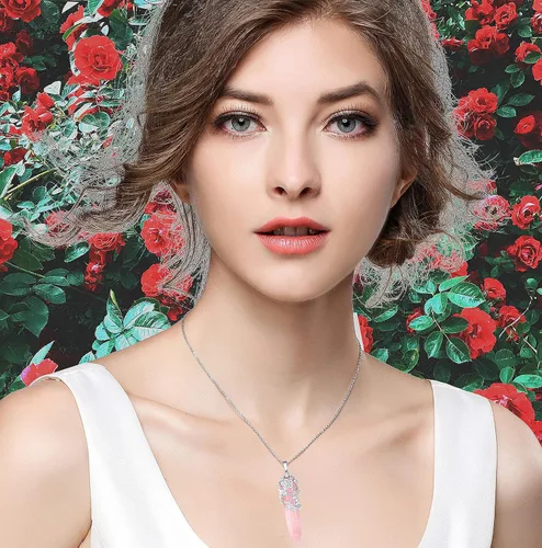 Miniatura 3 de XIANNVXI - Collar con dije de punto de cristal envuelto en flores Reiki cristales curativos de piedras collares de piedra de cuarzo para mujeres