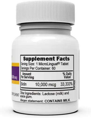 Miniatura 4 de Superior Source Biotina 10000 mcg. Tabletas microlingües de disolución rápida bajo la lengua, 60 unidades, apoya el crecimiento saludable
