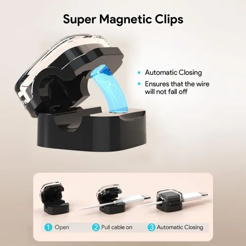 Miniatura 4 de Clips de cable magnéticos, soporte de cable ajustable, organizador adhesivo de alambre para hogar, oficina, escritorio, teléfono, PC, automóvil