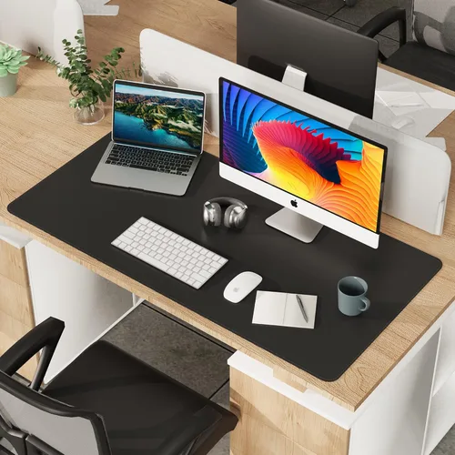 Miniatura 7 de Tapete de escritorio grande de 47" x 23.7", tapete de escritorio de cuero, tapete de escritorio de doble cara, tapete de escritorio para Negro