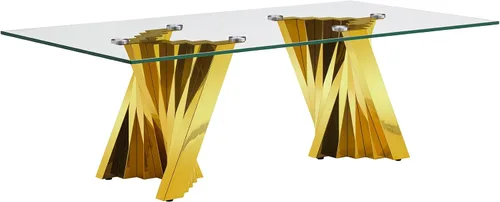 Miniatura 215 de Mesa de centro de cristal de lujo, mesa de centro de sofá de 47 pulgadas con marco de acero inoxidable dorado y parte superior de vidrio negro, mesa