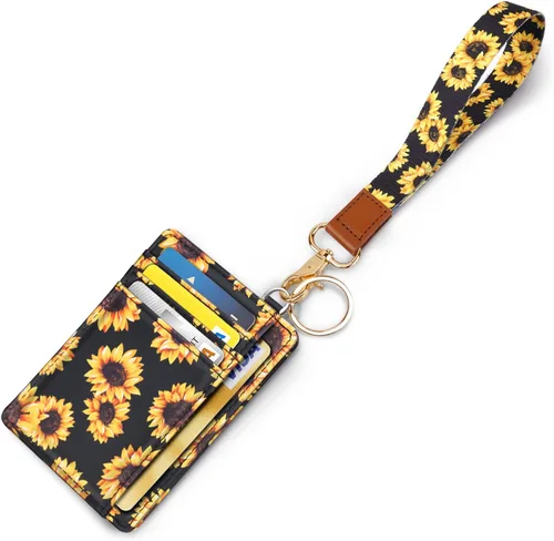 Cartera delgada con bolsillo frontal RFID para tarjetas de identificación, bonita cartera pequeña con llavero para mujer