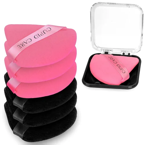 Miniatura 10 de 6 piezas de esponja en triángulo con 2 estuches de viaje, esponjas de polvo fijador para la cara, esponja de maquillaje de terciopelo para polvo