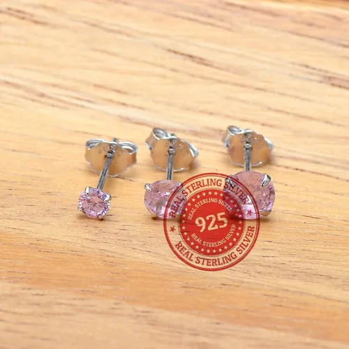 Miniatura 4 de Aretes de plata de ley con circonita cúbica rosa para mujer, 340.197 in