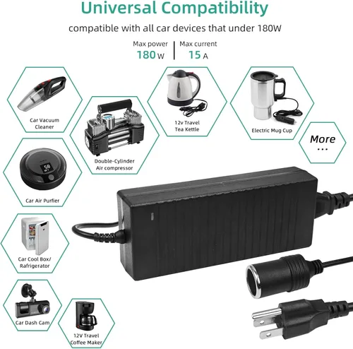 Miniatura 2 de Convertidor de CA a CC, transformador adaptador de fuente de alimentación de 12 V 15 A, CA 100 V ~ 240 V 180 W 60 Hz, adaptador de enchufe