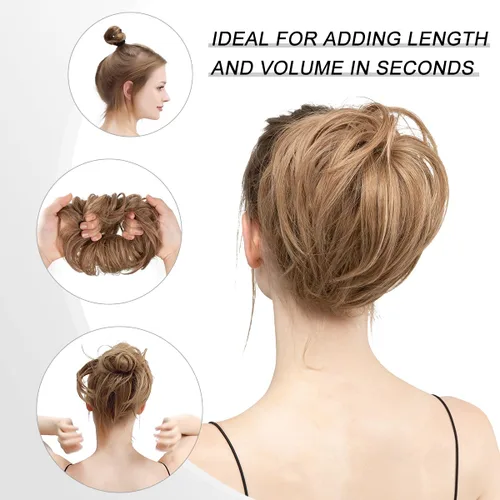 Miniatura 4 de CJL HAIR Pieza de Cabello Grande para Moño Despeinado Ondulado Rizado Coleteros Sintéticos Chignon Cola de Caballo Extensiones de Cabello Piezas