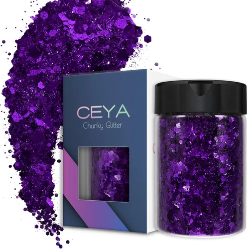 Miniatura 32 de Ceya - Purpurina gruesa, 140 g / 4.9 oz de polvo de purpurina para manualidades, color lila aubergine, con copos finos, lentejuelas iridiscentes 4.9