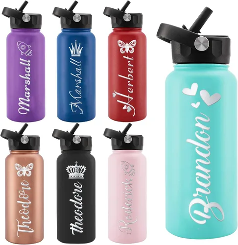 Miniatura 22 de Personalized Water Bottles, Custom Water Bottle with Birth Month Flower Personalized Text Names, Gifts for Women, Customized Engraved Stainless