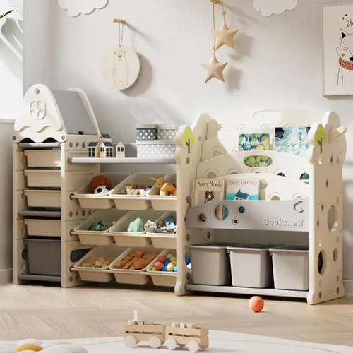 Miniatura 11 de Pipleo Organizador de almacenamiento de juguetes para niños con 17 contenedores extraíbles, estantería de 4 niveles para niños, organizador de Verde