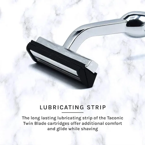 Miniatura 4 de Taconic Shave, Maquinilla de afeitar de doble hoja de metal pesado no pivotante compatible con GIllette Trac II, Personna y repuestos Taconic - 10