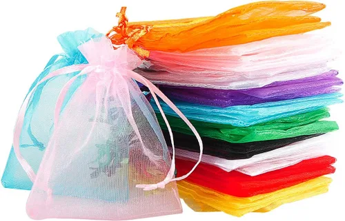 Miniatura 17 de Meowoo 100 bolsas de organza, bolsas de malla pequeñas de 3 x 4 pulgadas con cordón, bolsas de regalo de malla con cordón para joyas, dulces