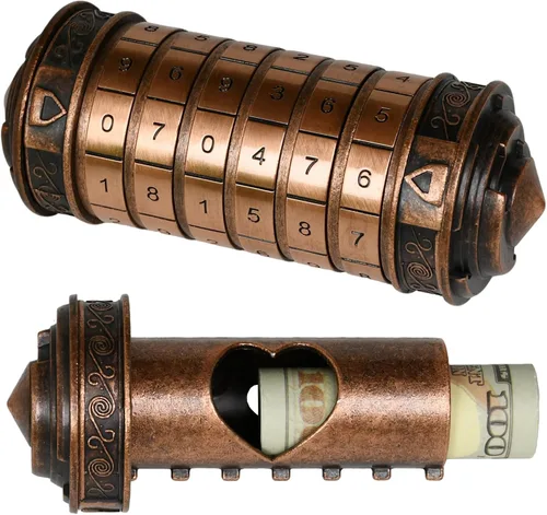 Miniatura 10 de CoEjokno Da Vinci Code Numeric Cryptex Caja de Rompecabezas de Dinero para Regalo en Efectivo, Caja de Joyería con Compartimento Oculto, Regalo