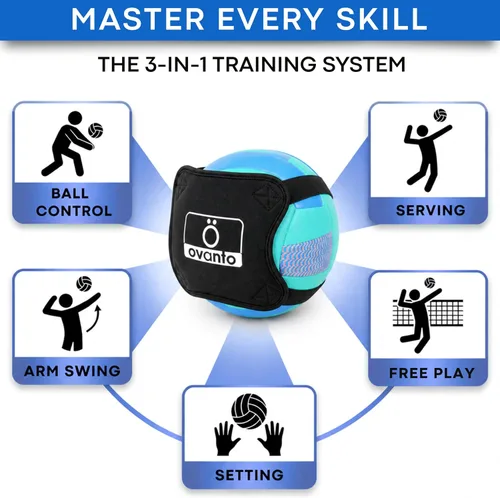 Miniatura 9 de OVANTO Equipo de entrenamiento de voleibol – Rebotador de práctica ajustable en 4 estilos para sacar, rematar, colocar y pasar como un profesional