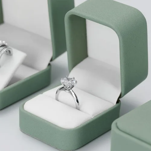 Miniatura 3 de Caja de anillo de cuero para compromiso de propuesta Caja de regalo de anillo de joyería de cuero verde oliva