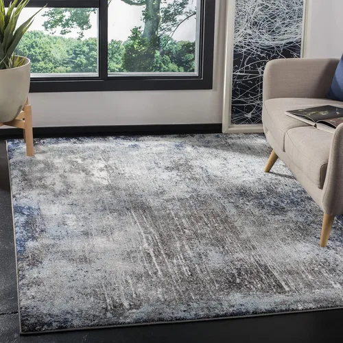 Miniatura 7 de SAFAVIEH Galaxy Collection - Alfombra para pasillo, 2 pies 3 pulgadas x 8 pies, carbón y azul, diseño abstracto moderno, no desprende pelusa