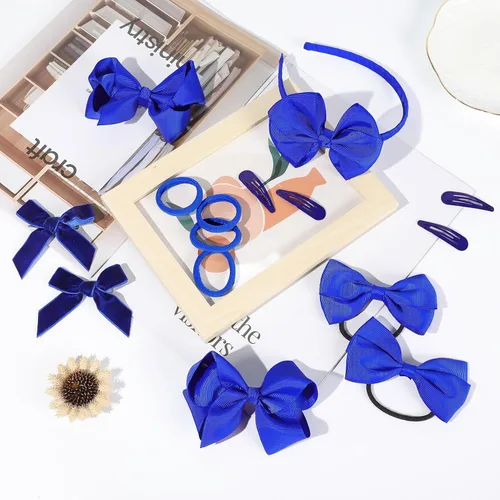 Miniatura 6 de DEEKA Juego de 15 accesorios para el cabello, color azul real, lazos para el cabello, clips, diadema, lazos para niñas pequeñas y escolares