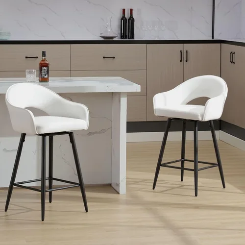 Miniatura 6 de DUOMAY Juego de 2 taburetes de bar giratorios, modernos taburetes de altura de mostrador de 27 pulgadas, silla de isla de cocina tapizada de Blanco