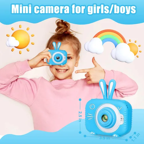 Miniatura 5 de Cámara infantil para niñas y niños de 3 a 12 años de edad, cámara selfie para niños, juguetes para bebés, conejito, cámara de video digital HD 1080P
