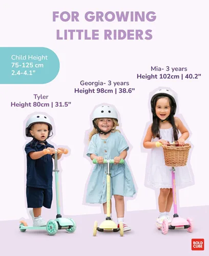 Miniatura 4 de BOLDCUBE Teeny Patinete de 3 ruedas color menta para niños y niñas de 3 a 6 años Ruedas intermitentes Altura ajustable de 53 a 70 cm Mi Lila