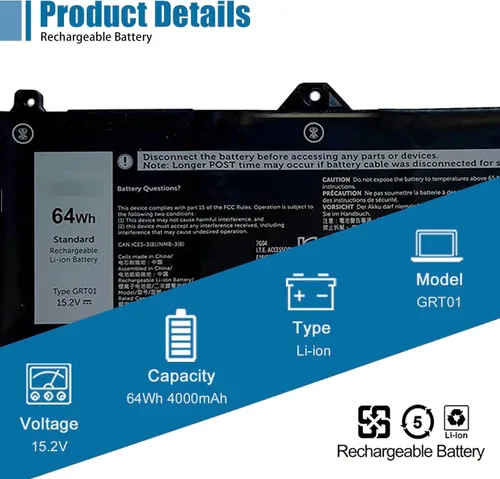 Miniatura 3 de Batería de repuesto GRT01 para laptop Dell Latitude 5421 5431 5521 5531 Precision 3470 3561 3571 Alienware m17 R5 AMD Series Notebook 00P3TJ 0P3TJ