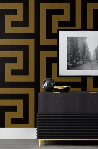Miniatura 6 de NextWall Laberinto Geo - Papel tapiz autoadhesivo (ébano y dorado)