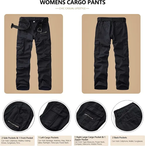 Miniatura 4 de AKARMY Pantalones cargo de ajuste relajado para mujer, pantalones de senderismo para deportes al aire libre, pantalones casuales, pantalones