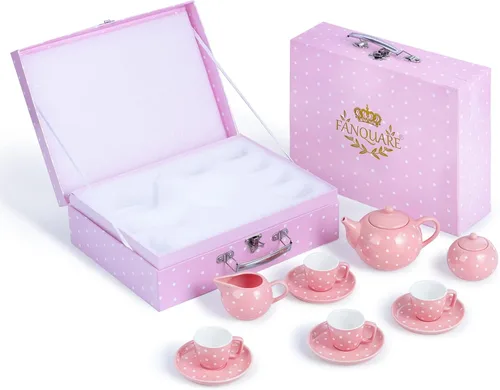 Miniatura 2 de fanquare Juego de té de porcelana para niñas y adultos, juego de té colorido de 12 piezas con caja de regalo para fiestas de té en casa y cumpleaños