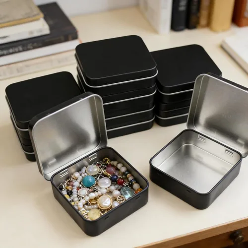 Miniatura 3 de Goodma 12 latas cuadradas de metal vacías para el hogar, mini caja organizadora con tapa con bisagras, 2.76 x 2.76 x 0.79 pulgadas (negro)