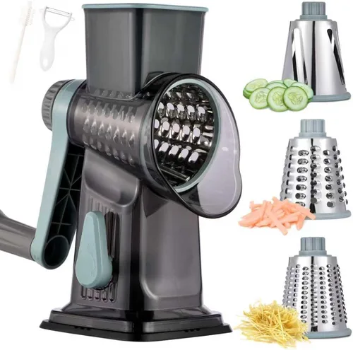 Miniatura 9 de Rallador de queso rotativo con mango Triturador de cocina Rallador Rebanador Rallador de hielo Rallador de queso para vegetales, nueces, papas, Azul