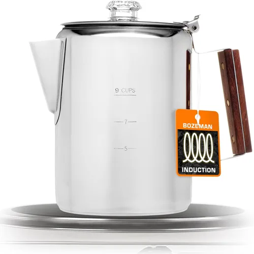 Cafetera de Inducción COLETTI Bozeman — Cafetera Percoladora, Percolador de Café – Prepara 3 Tipos de Formas: Fuego, Estufa y Inducción [9 tazas,