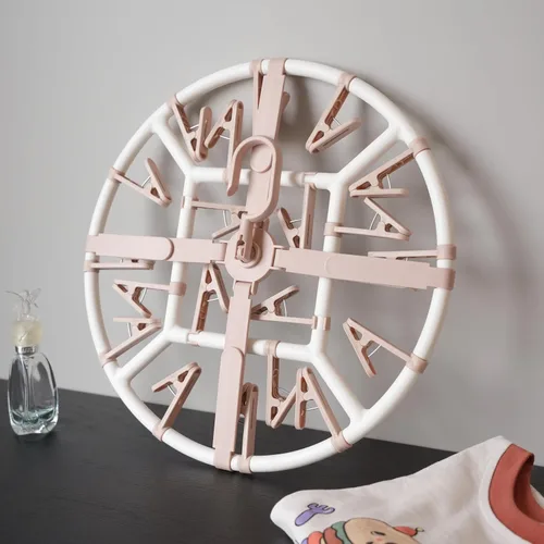 Miniatura 5 de Foshine Perchas de secado de ropa plegables de plástico con 20 clips de secado (círculo rosa claro)
