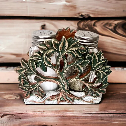 Miniatura 6 de Tree of Life - Juego de salero y pimentero, soporte y dos cocteleras de vidrio con tapas de acero inoxidable, decorativo, moderno, rústico, celta