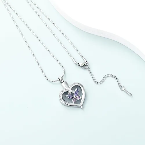 Miniatura 19 de Imrsanl Collares de urna de mariposa para mujeres y niñas, joyería de cremación con piedra natal, colgante para cenizas humanas, medallón