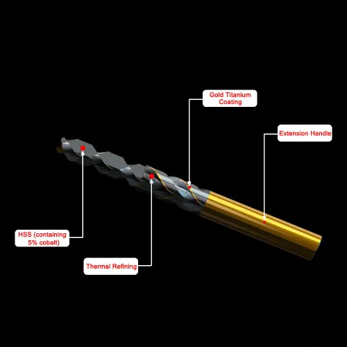 Miniatura 3 de 5 piezas HSS 5/16" pulgadas (0.315 in) Metric Gold Cobalt Titanium de acero de alta velocidad Twist Broca helicoidal, adecuada para hierro fundido