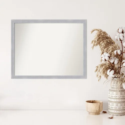 Miniatura 4 de Amanti Art Silver Bathroom Mirror for Over Sink, 22x28 Custom Made Grace Brushed Nickel Narrow Rectangle Vanity Mirror, Medium Modern Wood Frame