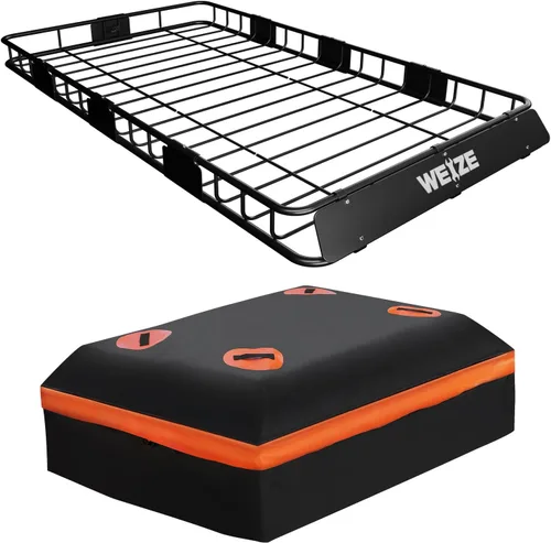 Miniatura 8 de WEIZE Portaequipajes de techo resistente de 54" x 34", cesta de carga para techo con bolsa impermeable, correa de sujeción, red, extensión