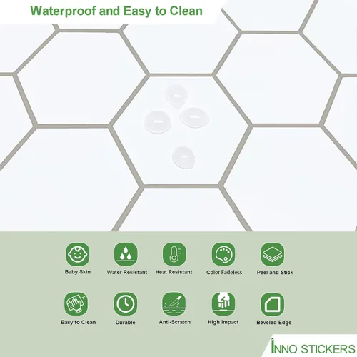 Miniatura 3 de Protector contra salpicaduras de 10 hojas hexagonales para despegar y pegar, 11.42" x 11.42" mosaico de mármol autoadhesivo de panal blanco