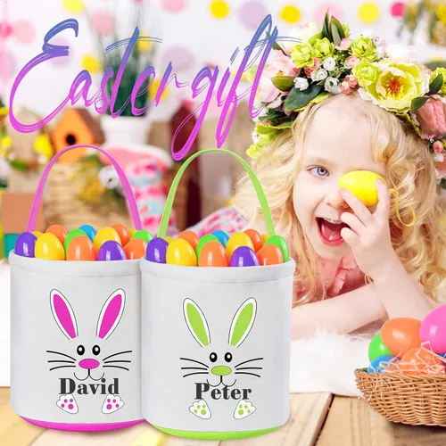 Miniatura 6 de Jocidea - Cesta de Pascua personalizada, paquete de 1 cestas de Pascua personalizadas para niñas y niños, cesta de Pascua personalizada para bebés