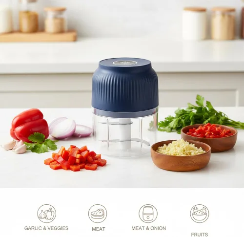 Miniatura 3 de Picadora eléctrica de ajo de capacidad de 10.1 fl oz, mini cortador de verduras portátil, 4 cuchillas afiladas de acero inoxidable, mini picadora