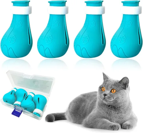 Miniatura 9 de Cubiertas de garras de gato, zapatos antiarañazos, protectores de patas de silicona ajustables para aseo y baño, evita arañazos (verde)