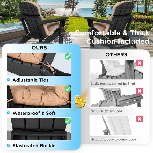 Miniatura 4 de nalone Silla plegable Adirondack con cojín con portavasos, silla de patio de plástico HDPE de gran tamaño resistente a la intemperie, utilizada