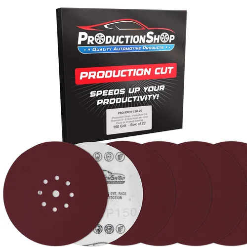 Miniatura 10 de ProductionShop Discos de lijado de grano 60 con patrón rojo de 9 agujeros de 9 pulgadas, caja de 20 – Papel de lija sin polvo con respaldo de gancho