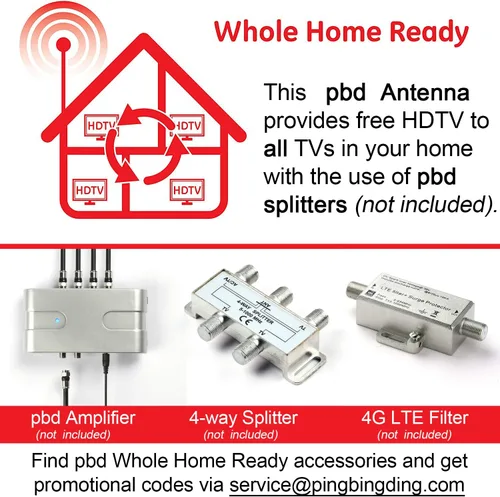 Miniatura 5 de PBD - Antena digital HDTV para exteriores con amplificador de alta ganancia y bajo ruido, cable coaxial RG6 de 40 pies, divisor de 2 vías, rango